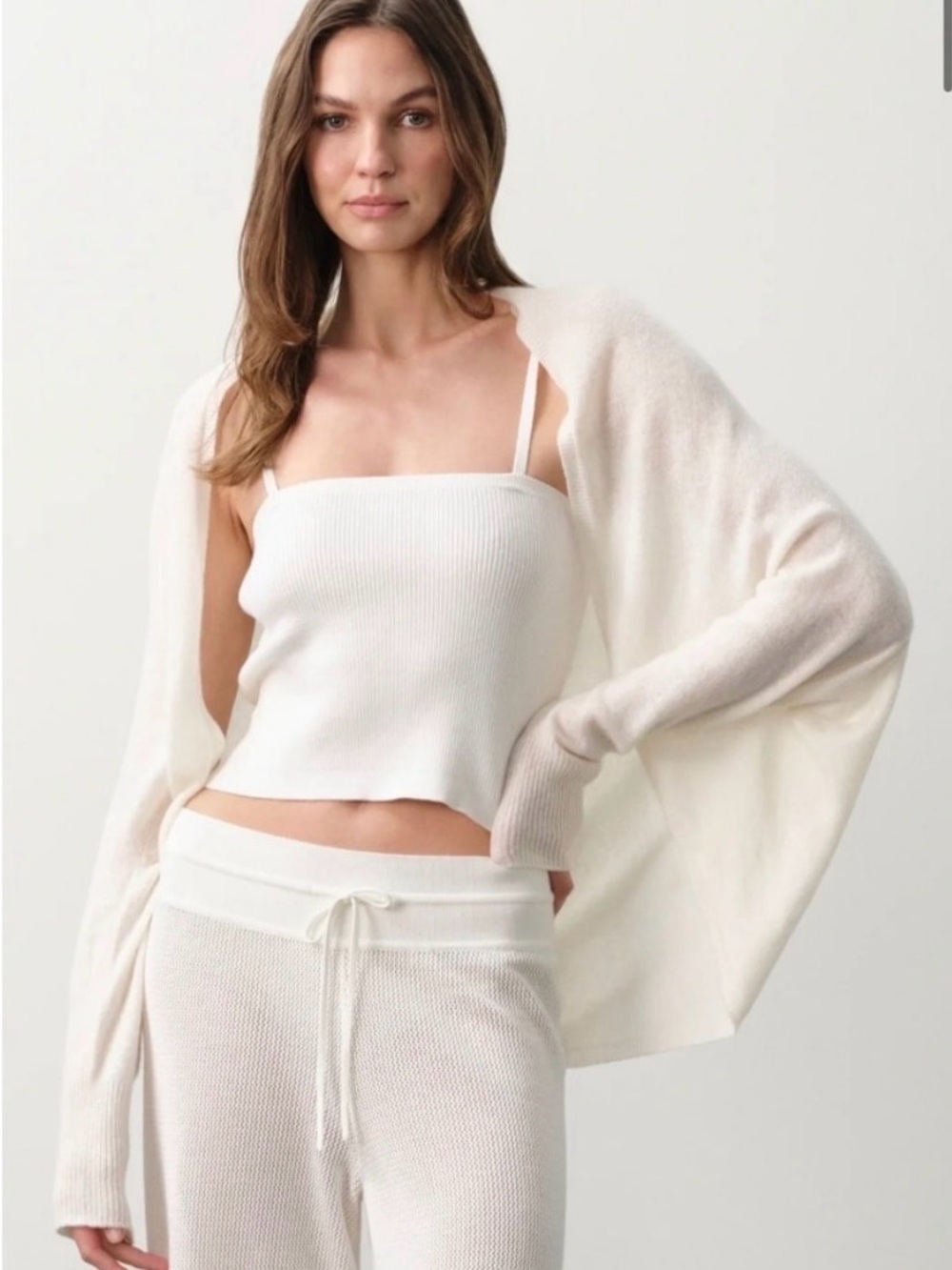 Naked Cashmere Meli Shrug XS Ecru Cream Open Front Cardigan Luxury Lounge